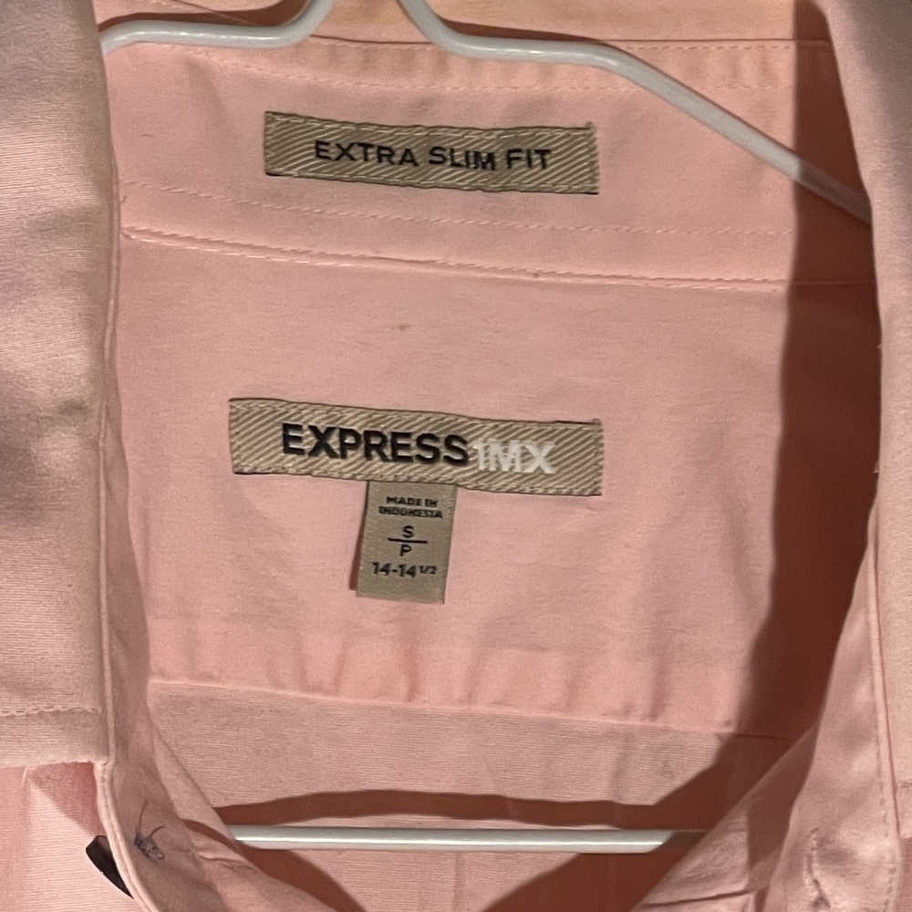 Express 1MX Mens Extra Slim Fit Dress Shirt Size Small 14-14.5 Pink Button Down